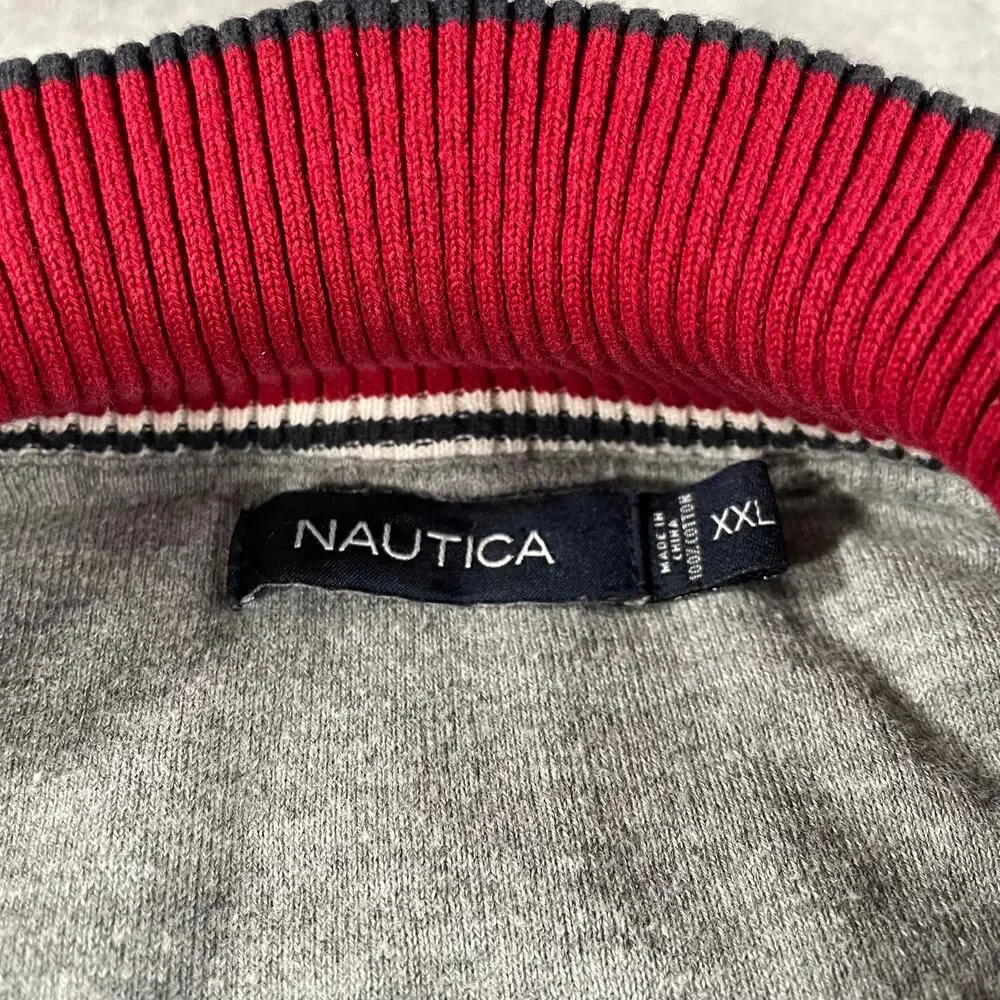 Vintage Nautica Blue Red Casual Quarter Zip Sweater Large